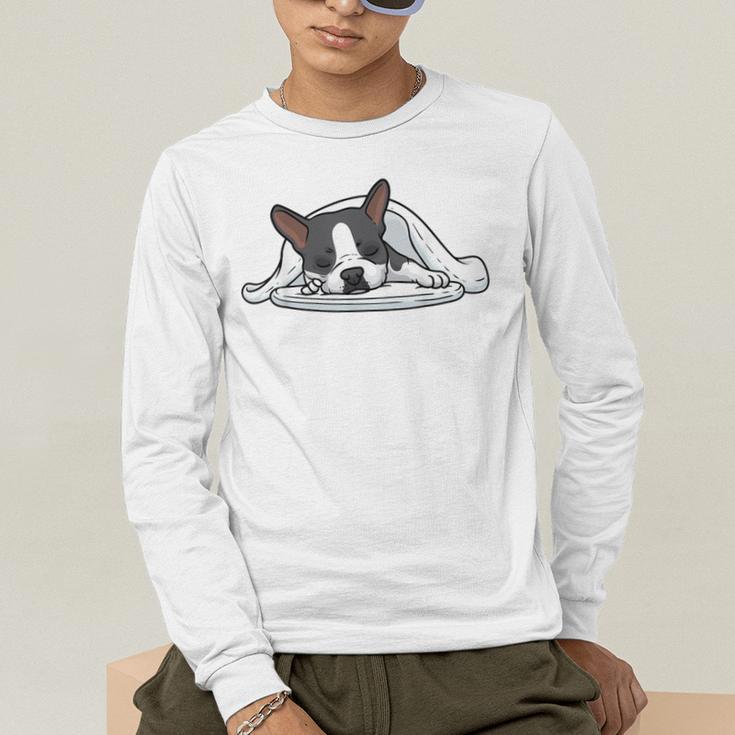Boston Terrier Dog Official Sleeping Men Women Girls Kids Men's Long Sleeve T-Shirt, funny gift