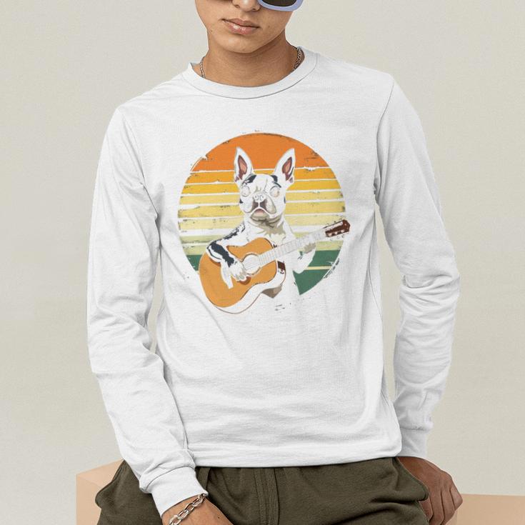 Boston Terrier Guitar Retro Men's Long Sleeve T-Shirt, funny gift