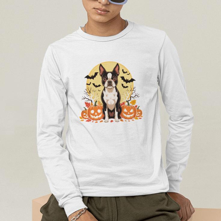 Boston Terrier Halloween Dog Lover Pumpkin Costume Men's Long Sleeve T-Shirt, funny gift