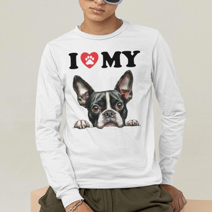 Boston Terrier I Heart My Dog Dog Lover Men's Long Sleeve T-Shirt, funny gift