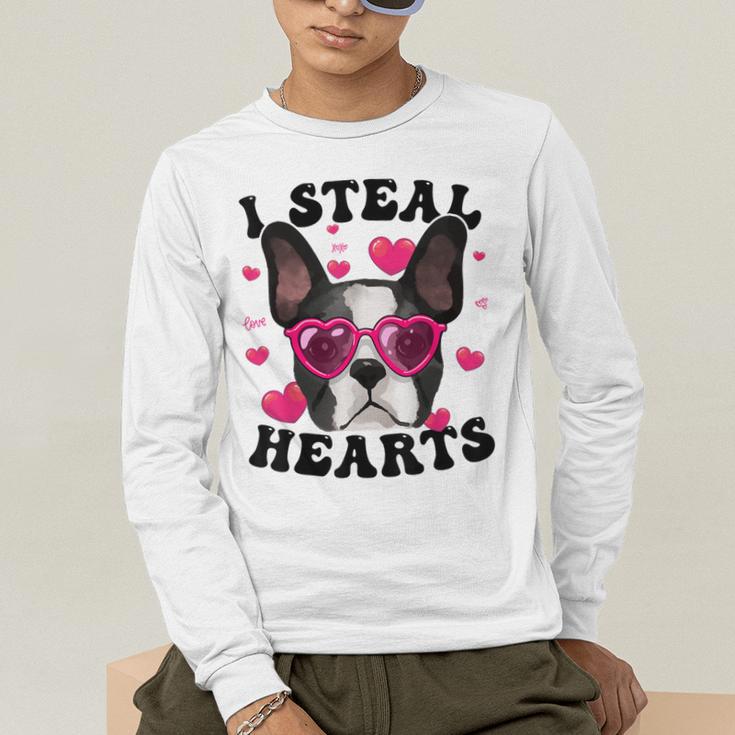 Boston Terrier Heart Glasses Girls Bostie Valentines Day Men's Long Sleeve T-Shirt, funny gift