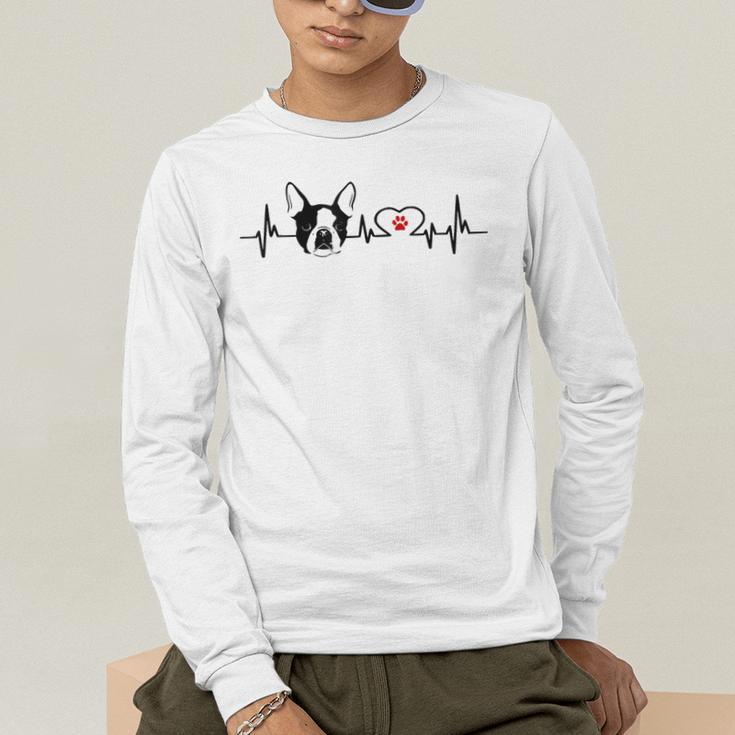 Boston Terrier Heartbeat Heart Line Men's Long Sleeve T-Shirt, funny gift