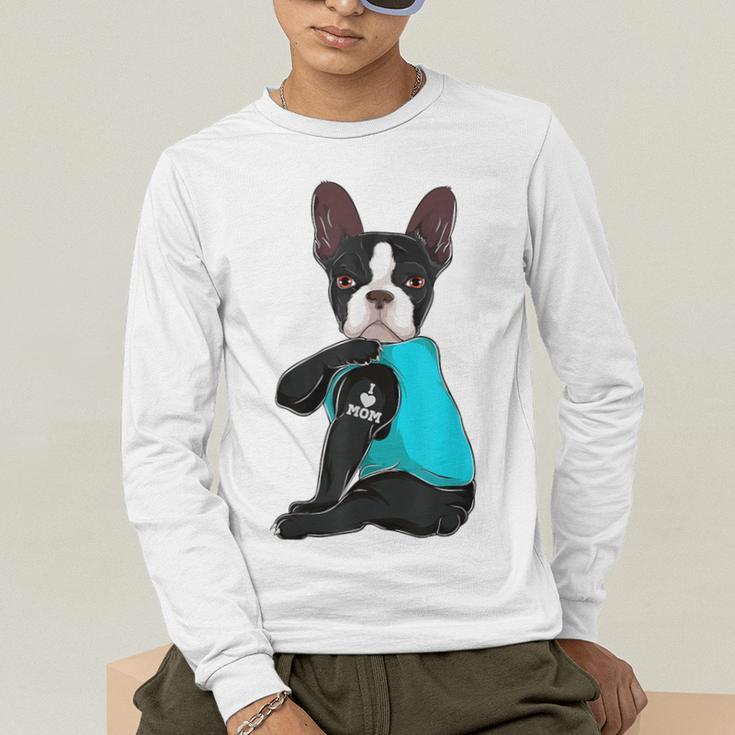 Boston Terrier I Love Mom Apparel Men's Long Sleeve T-Shirt, funny gift