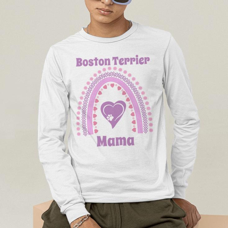 Boston Terrier Mama Cute Rainbow Paw Heart Shape Men's Long Sleeve T-Shirt, funny gift