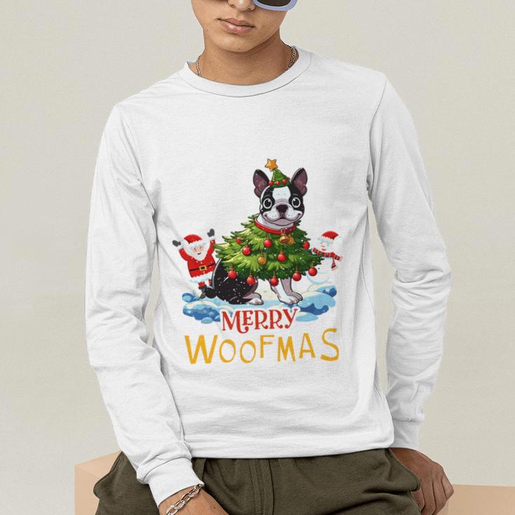 Boston Terrier Merry Christmas Tree Lights Dog X-Mas Dogs Men's Long Sleeve T-Shirt, funny gift