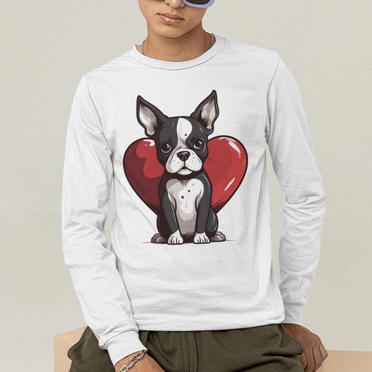 Boston Terrier Mom Dad Bostie Dog Lover Valentines Day Men's Long Sleeve T-Shirt, funny gift