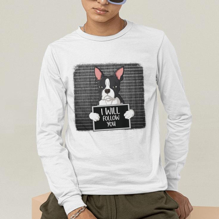 Boston Terrier Mug Shot Guilty Dog Men's Long Sleeve T-Shirt, funny gift