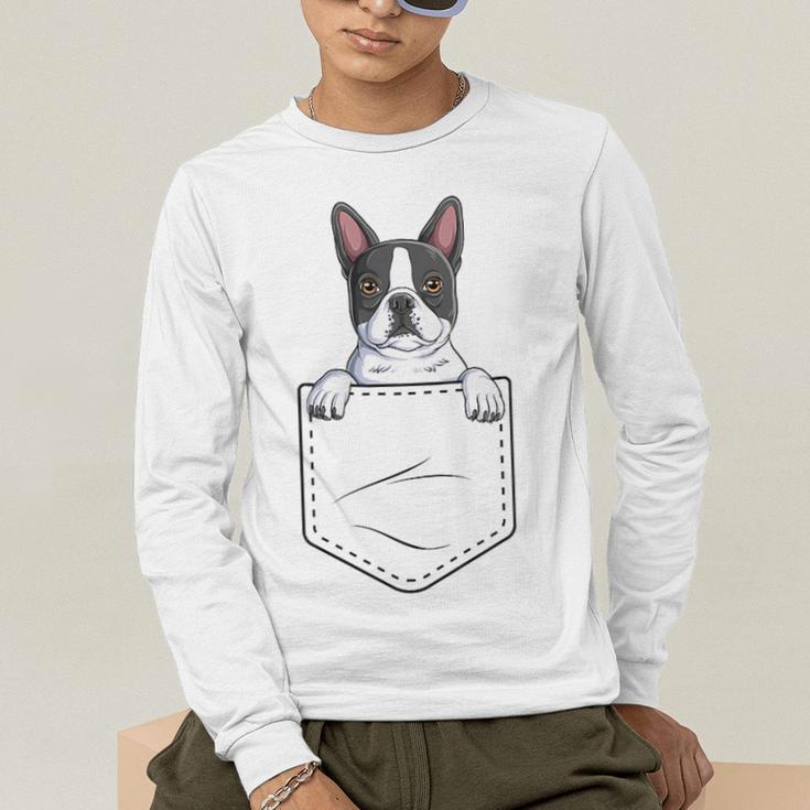 Boston Terrier In The Pocket Cute Boston Terrier Dog Lovers Men Women Girls Kids Men's Long Sleeve T-Shirt, funny gift