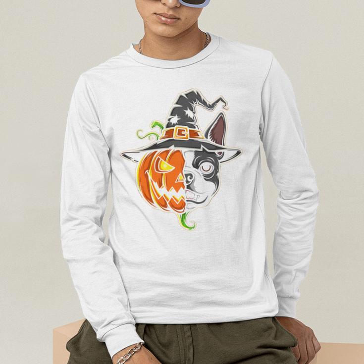 Boston Terrier Pumpkin Jack O Lantern Halloween Men's Long Sleeve T-Shirt, funny gift