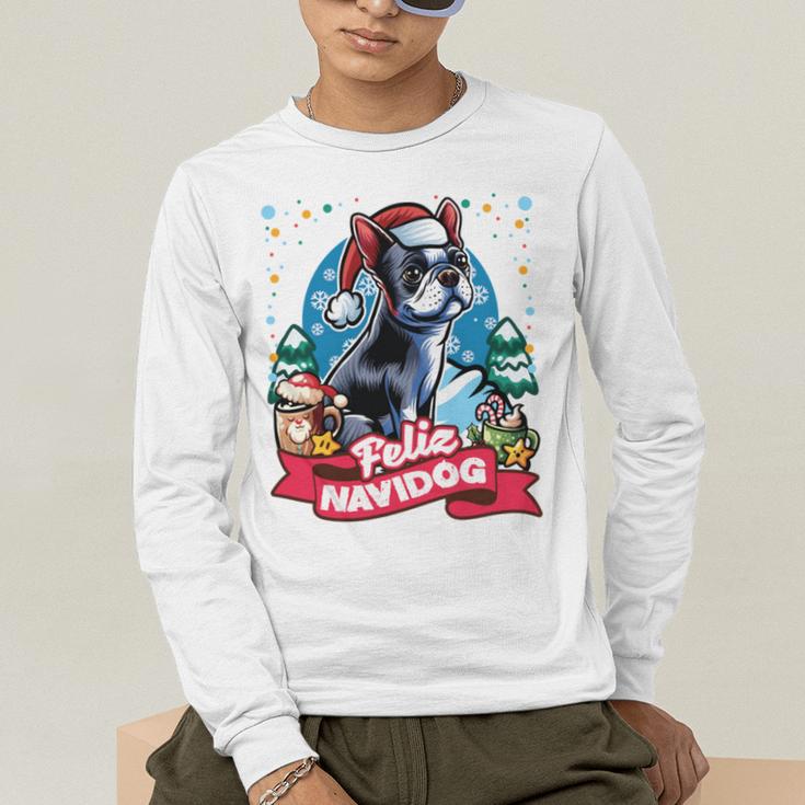 Boston Terrier Santa Claus Coffee Mug Merry Christmas Dogs Men's Long Sleeve T-Shirt, funny gift