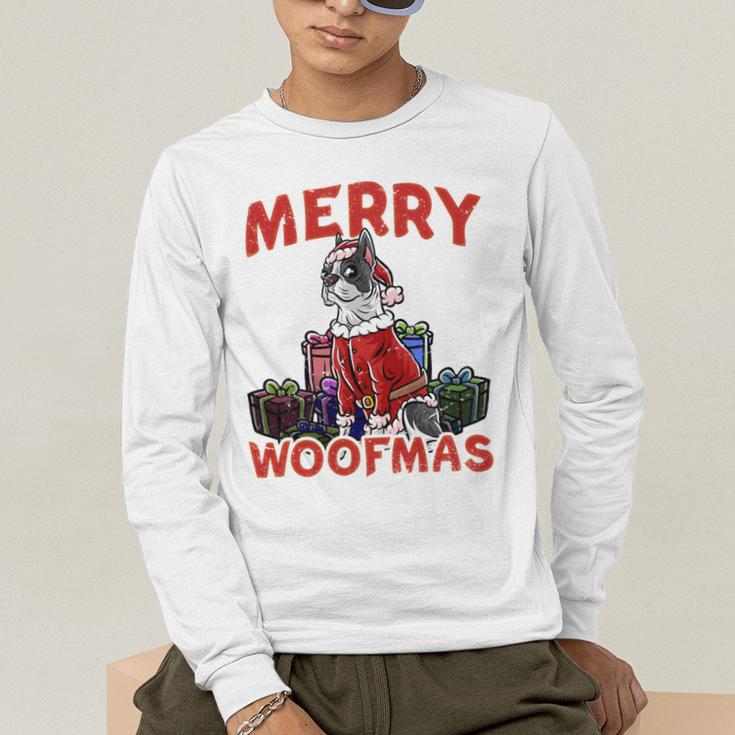 Boston Terrier Santa Claus Hat Merry Christmas Dog X-Mas Men's Long Sleeve T-Shirt, funny gift