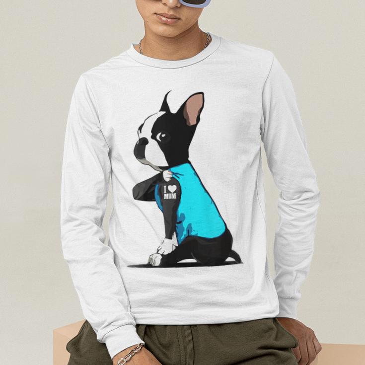 Boston Terrier Tattoos I Love Mom Men's Long Sleeve T-Shirt, funny gift