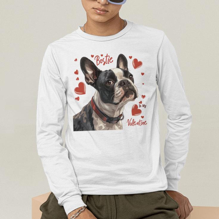 Boston Terrier Is My Valentine Cute Pet Dog Owner Valentine Men's Long Sleeve T-Shirt, funny gift