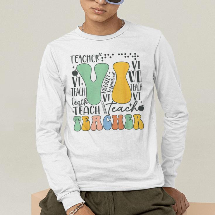 Braille Teacher Of The Visually Impaired Groovy VI Teacher Men's Long Sleeve T-Shirt, funny gift