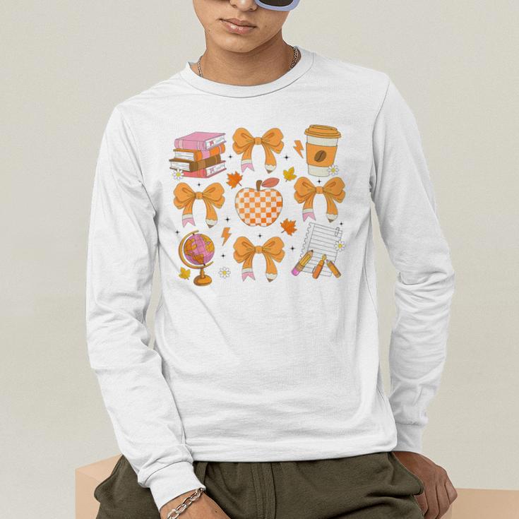 Coquette Bow Teacher Thanksgiving Fall Autumn Girls Women Men's Long Sleeve T-Shirt, funny gift Coquette Bow Teacher Thanksgiving Fall Autumn Girls Women Men's Long Sleeve T-Shirt, funny gift