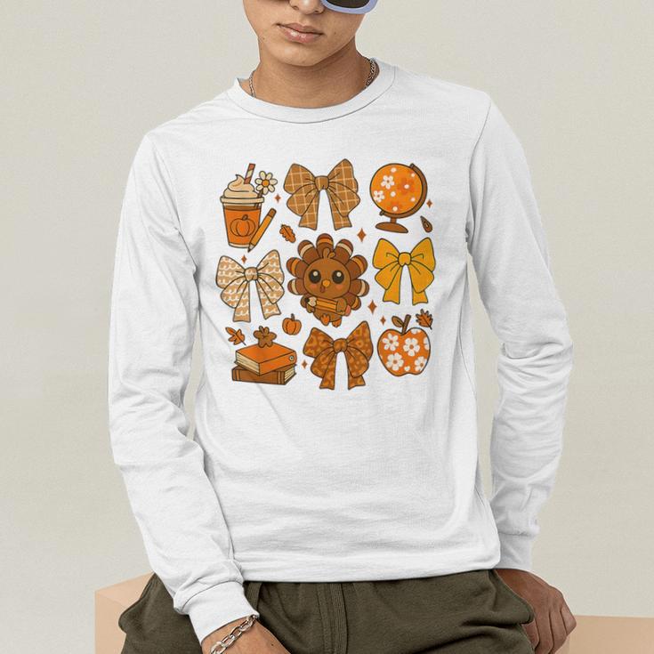 Coquette Teach Teacher Bows Thanksgiving Turkey Fall Autumn Men's Long Sleeve T-Shirt, funny gift Coquette Teach Teacher Bows Thanksgiving Turkey Fall Autumn Men's Long Sleeve T-Shirt, funny gift