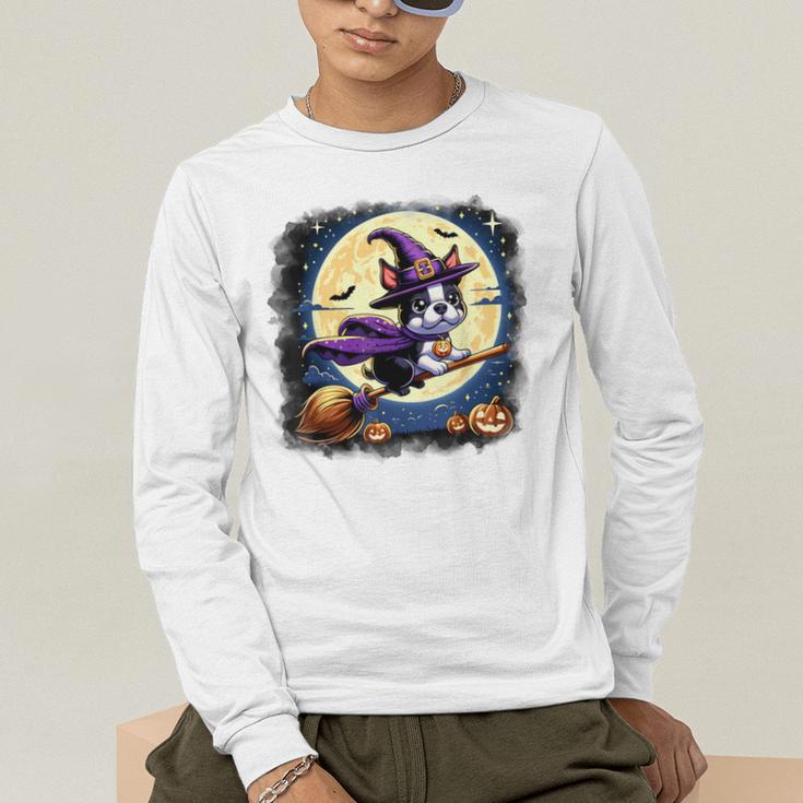 Cute Boston Terrier Halloween Costume Dog Lover Women Girls Men's Long Sleeve T-Shirt, funny gift