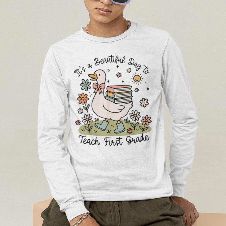 Cute Goose It's A Beautiful Day To Teach 1st Grade Teacher Men's Long Sleeve T-Shirt, funny gift Cute Goose It's A Beautiful Day To Teach 1st Grade Teacher Men's Long Sleeve T-Shirt, funny gift