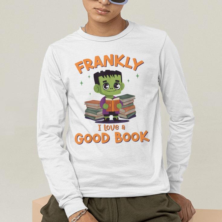 Cute Halloween Teacher Librarian Frankenstein Reading Books Men's Long Sleeve T-Shirt, funny gift Cute Halloween Teacher Librarian Frankenstein Reading Books Men's Long Sleeve T-Shirt, funny gift