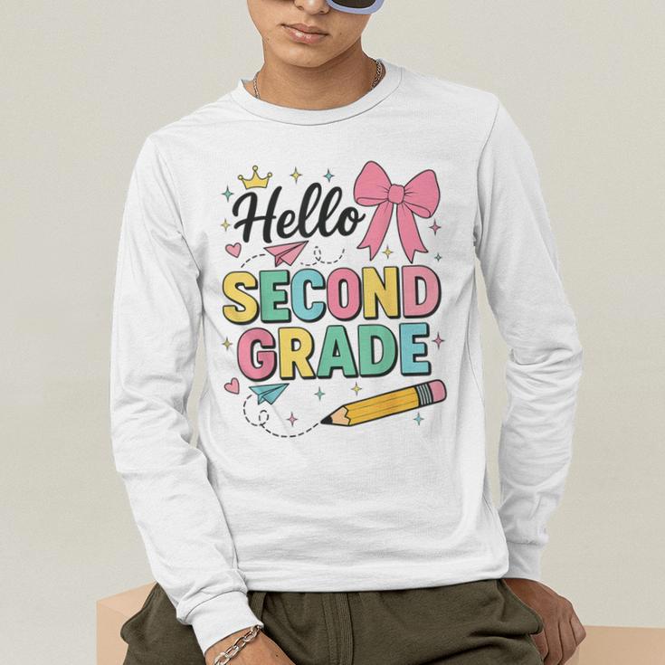 Cute Hello Second Grade Back To School Coquette Teacher Girl Men's Long Sleeve T-Shirt, funny gift