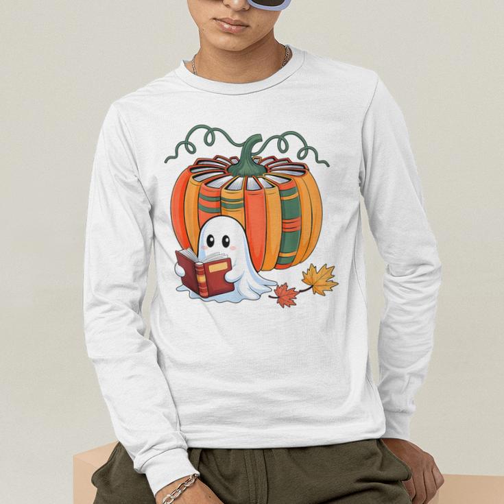 Fall Book Pumpkin Books Ghost Reading Halloween Teacher Men's Long Sleeve T-Shirt, funny gift Fall Book Pumpkin Books Ghost Reading Halloween Teacher Men's Long Sleeve T-Shirt, funny gift