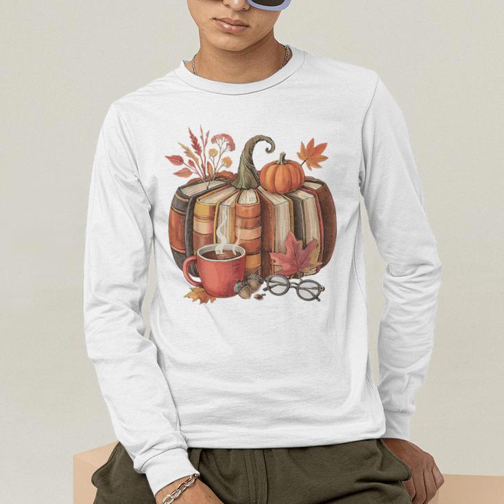 Fall Book Pumpkin Retro Reading Halloween Teacher Men's Long Sleeve T-Shirt, funny gift Fall Book Pumpkin Retro Reading Halloween Teacher Men's Long Sleeve T-Shirt, funny gift