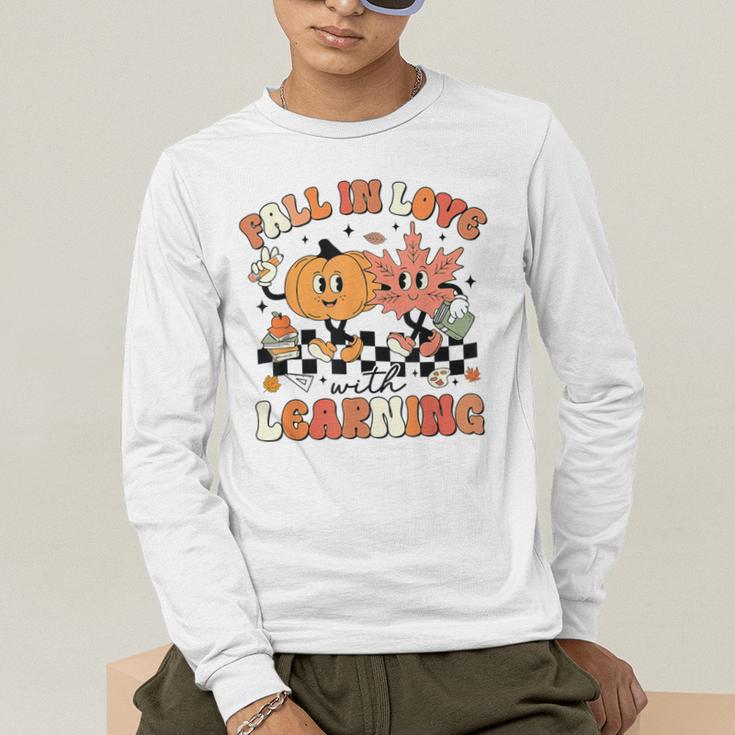 Fall In Love With Learning Teacher Retro Thanksgiving Men's Long Sleeve T-Shirt, funny gift Fall In Love With Learning Teacher Retro Thanksgiving Men's Long Sleeve T-Shirt, funny gift