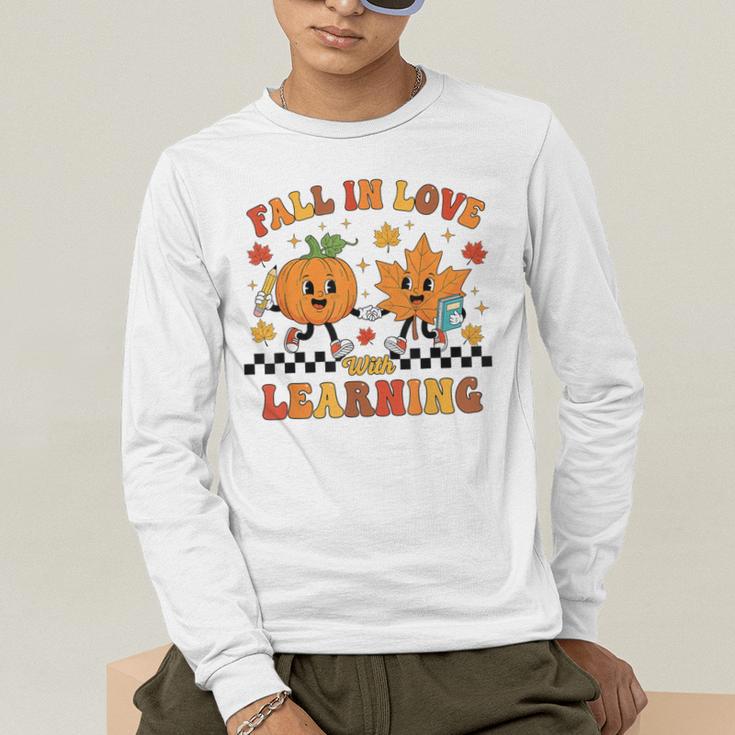 Fall In Love With Learning Teacher Student Autumn Pumpkin Men's Long Sleeve T-Shirt, funny gift Fall In Love With Learning Teacher Student Autumn Pumpkin Men's Long Sleeve T-Shirt, funny gift