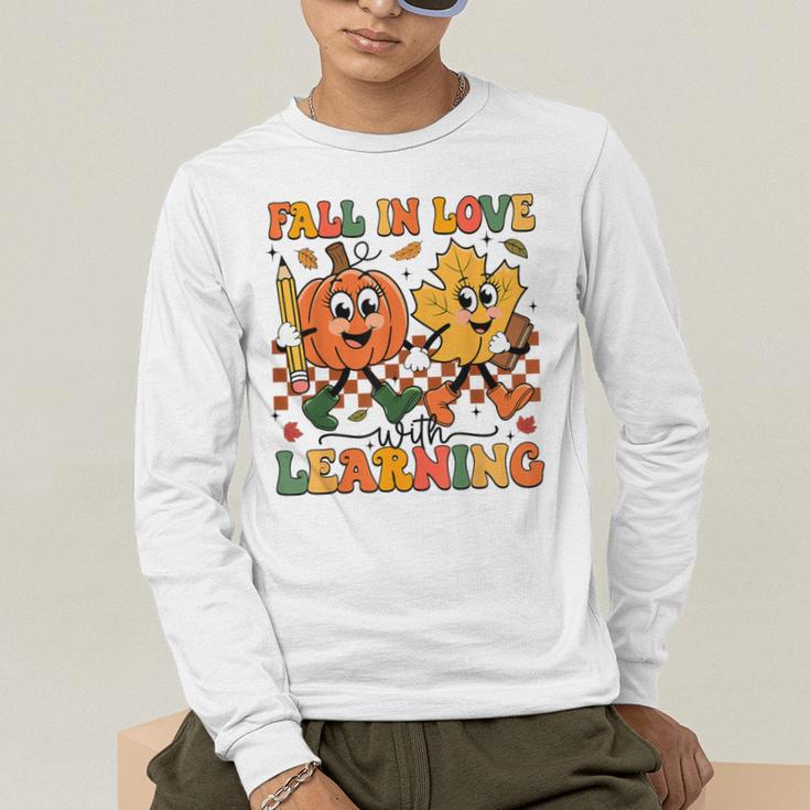 Fall In Love With Learning Thanksgiving Teacher Student Men's Long Sleeve T-Shirt, funny gift