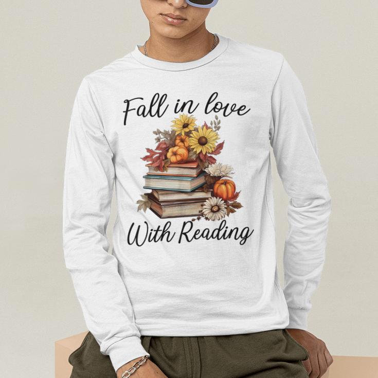 Fall In Love With Reading Book Autumn Teachers Pumpkins Men's Long Sleeve T-Shirt, funny gift Fall In Love With Reading Book Autumn Teachers Pumpkins Men's Long Sleeve T-Shirt, funny gift