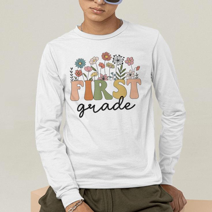 First Grade Teacher Wildflower Back To School Floral Outfits Men's Long Sleeve T-Shirt, funny gift