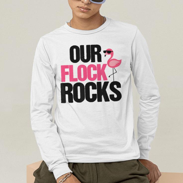 Our Flock Rocks Flamingo Mother's Day Teacher Men's Long Sleeve T-Shirt, funny gift