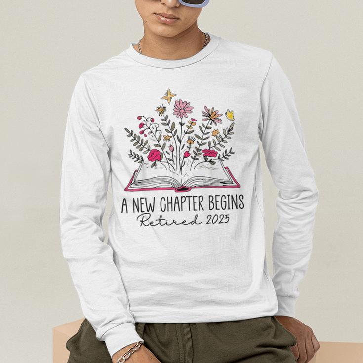 Floral Book a New Chapter Begins Retired Retirement Teacher Men's Long Sleeve T-Shirt, funny gift