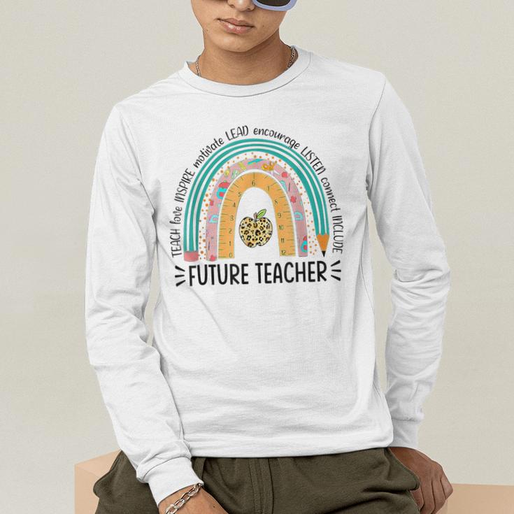 Future Teacher Cute Rainbow Leopard Teacher Outfit For Men Women Girls Kids Men's Long Sleeve T-Shirt, funny gift