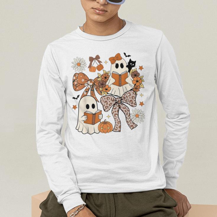 Ghost Reading Books Halloween Bow Spooky Teacher Student Men's Long Sleeve T-Shirt, funny gift Ghost Reading Books Halloween Bow Spooky Teacher Student Men's Long Sleeve T-Shirt, funny gift
