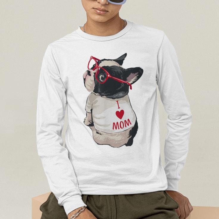 Girls I Heart Mom Love Mama Boston Terrier Dog Lover Men's Long Sleeve T-Shirt, funny gift
