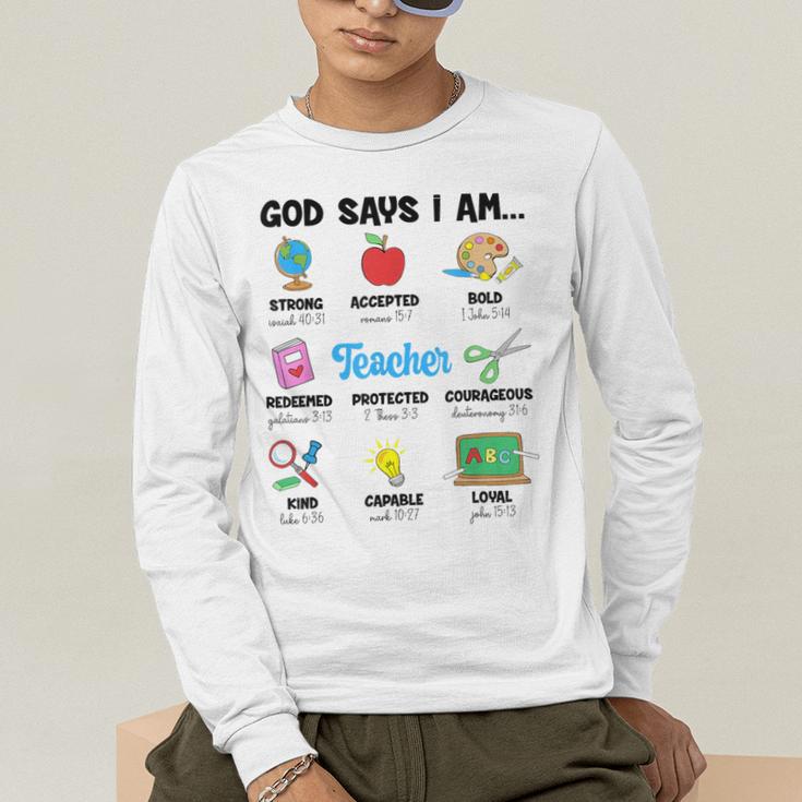 God Says Im Teacher Christian Back To School Religious Men's Long Sleeve T-Shirt, funny gift God Says Im Teacher Christian Back To School Religious Men's Long Sleeve T-Shirt, funny gift