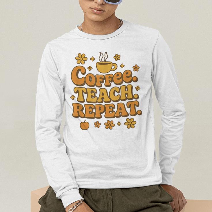 Groovy Coffee Teach Repeat Retro Teacher Men's Long Sleeve T-Shirt, funny gift Groovy Coffee Teach Repeat Retro Teacher Men's Long Sleeve T-Shirt, funny gift