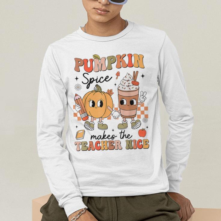 Groovy Pumpkin Spice Makes Teacher Nice Fall Thanksgiving Men's Long Sleeve T-Shirt, funny gift Groovy Pumpkin Spice Makes Teacher Nice Fall Thanksgiving Men's Long Sleeve T-Shirt, funny gift