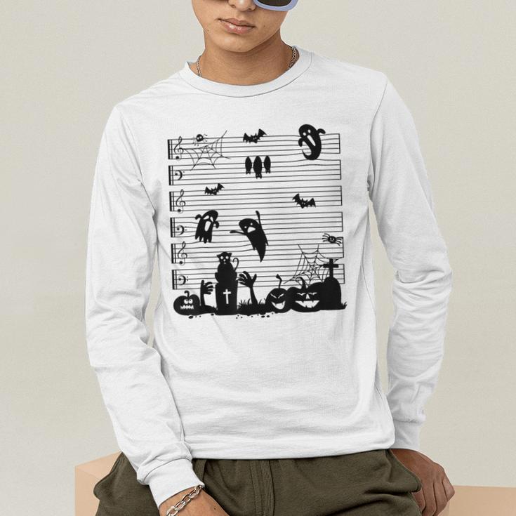 Halloween Music Note Clefs Spooky Ghost For Music Teacher Men's Long Sleeve T-Shirt, funny gift