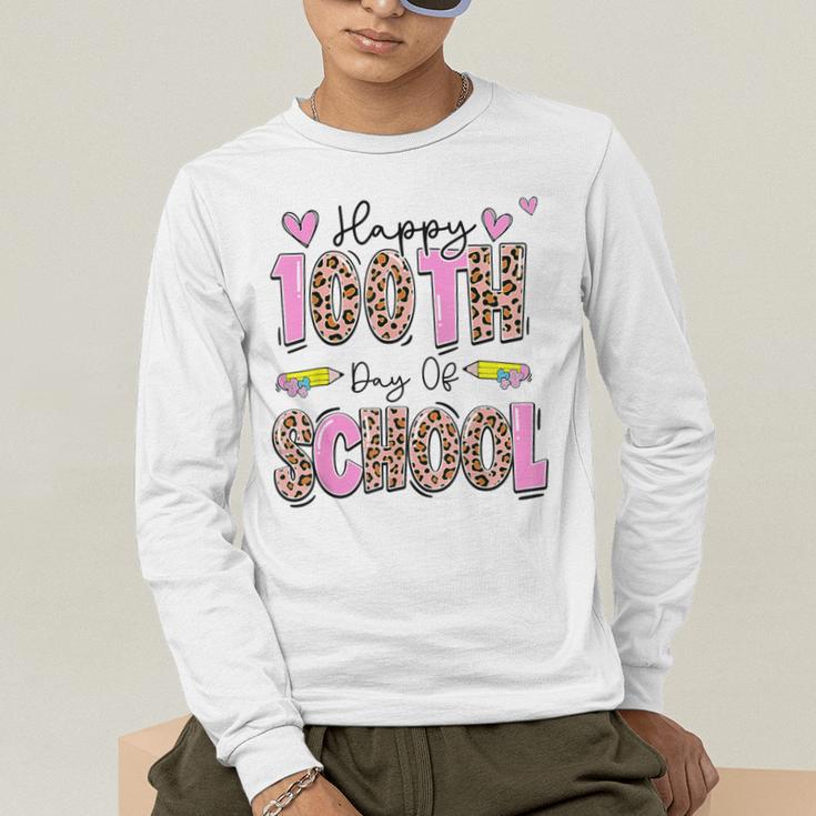 Happy 100th Day Of School Leopard Print Teacher Student Kids Men's Long Sleeve T-Shirt, funny gift