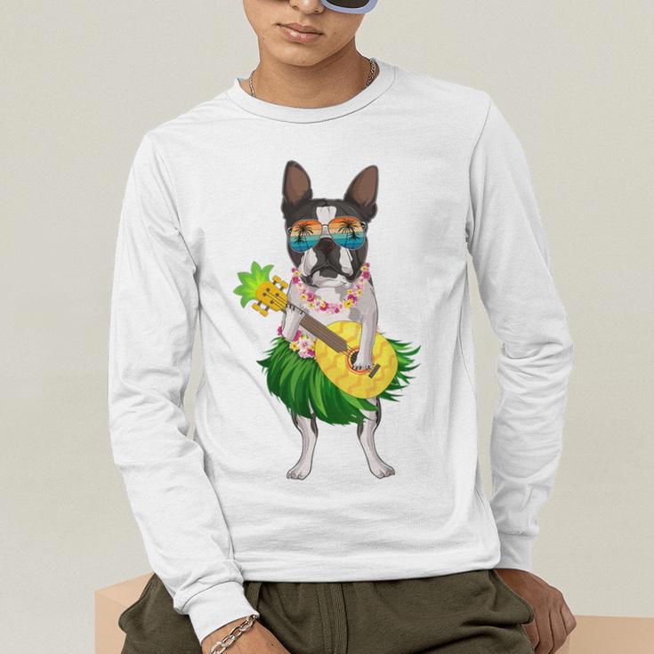 Hawaiian Boston Terrier Dog Pineapple Ukulele Summer For Men Women Girls Kids Men's Long Sleeve T-Shirt, funny gift