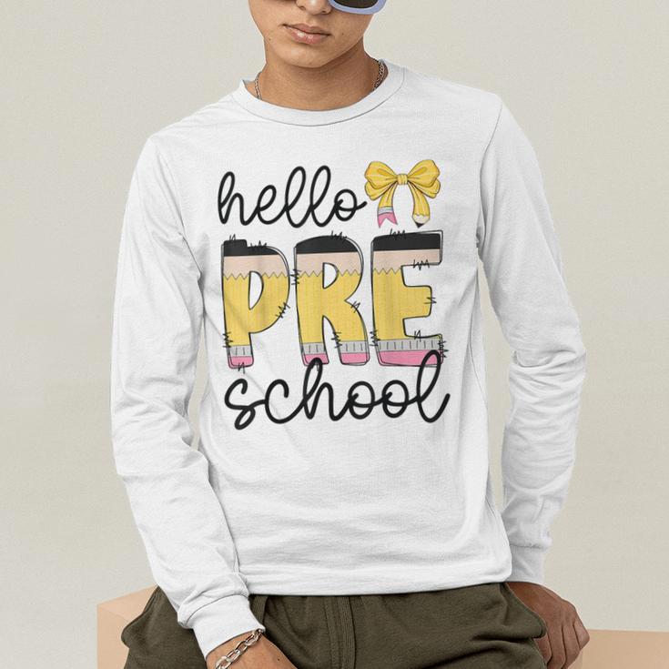 Hello Pre-K Preschool Back To School First Day Teacher Kids Men's Long Sleeve T-Shirt, funny gift