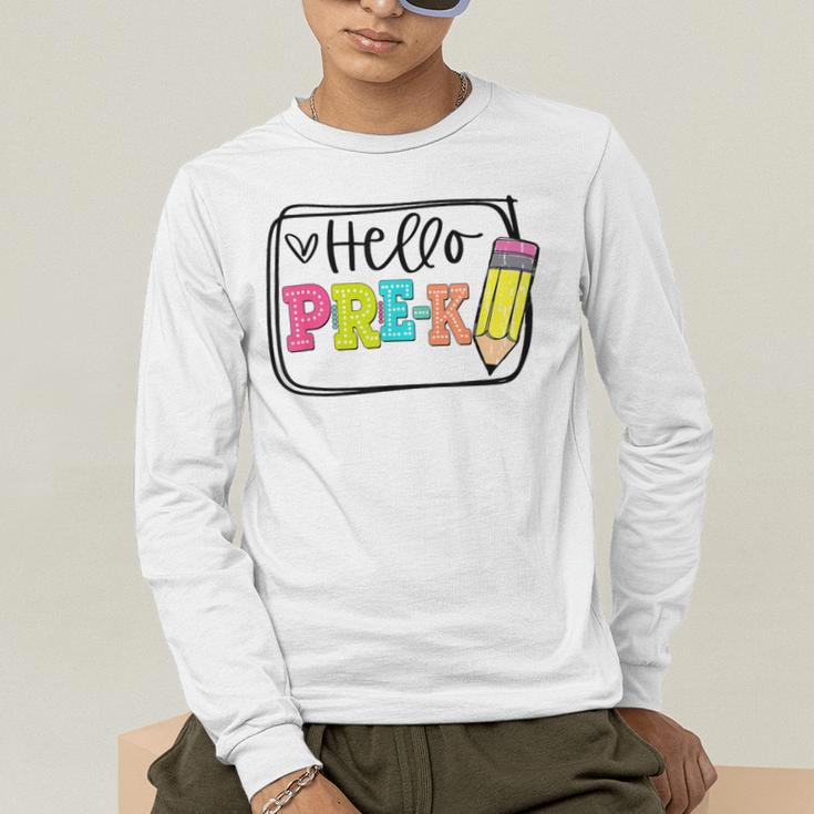 Hello Pre-K Team Preschool Teacher Kids Back To School Men's Long Sleeve T-Shirt, funny gift