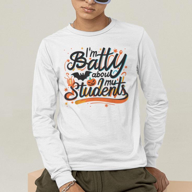 I'm Batty About My Students Watercolor Bat Teacher Halloween Men's Long Sleeve T-Shirt, funny gift I'm Batty About My Students Watercolor Bat Teacher Halloween Men's Long Sleeve T-Shirt, funny gift