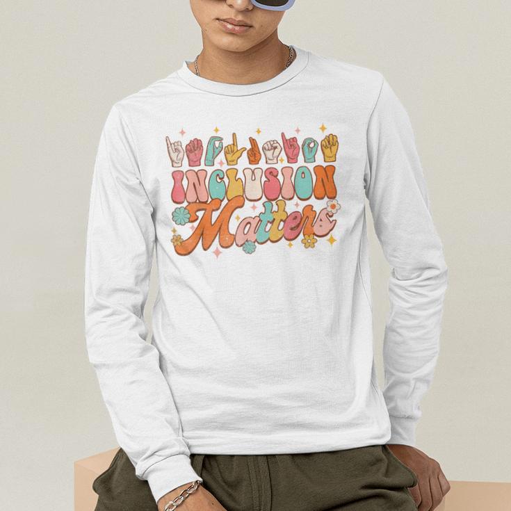 Inclusion Matters Groovy American Sign Language ASL Teacher For Men Women Men's Long Sleeve T-Shirt, funny gift