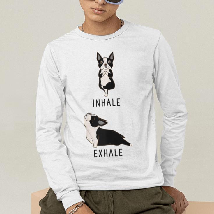 Inhale Exhale Yoga Boston Terrier Tshirt Men's Long Sleeve T-Shirt, funny gift