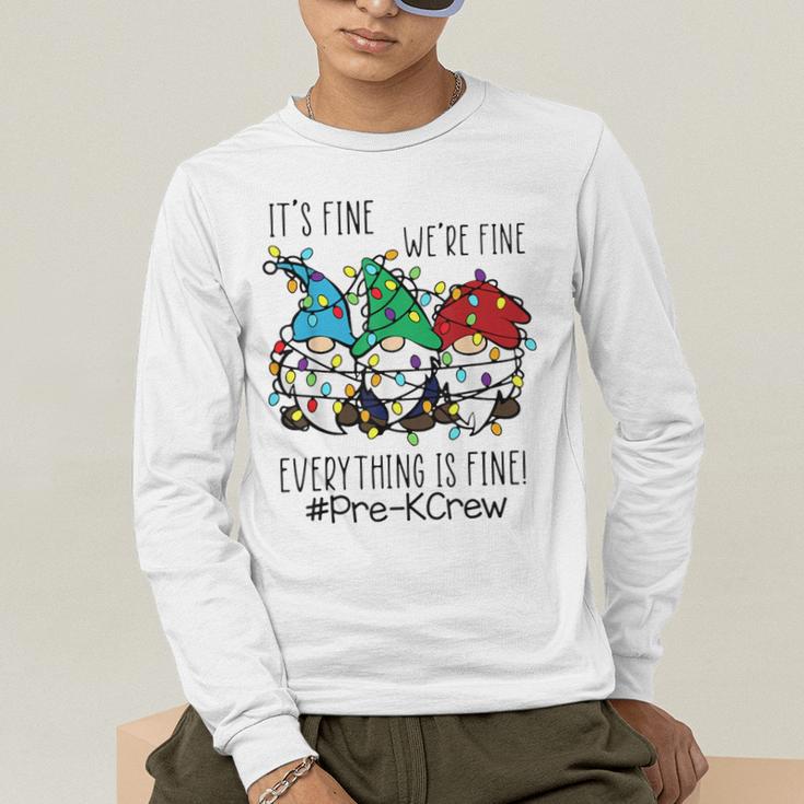 It's Fine We'Re Fine Gnome Pre-K Teacher Christmas Light For Men Women Men's Long Sleeve T-Shirt, funny gift