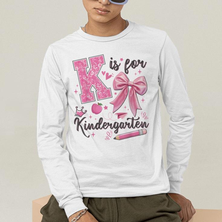K Is For Kindergarten Teacher Coquette Bow Back To School Men's Long Sleeve T-Shirt, funny gift K Is For Kindergarten Teacher Coquette Bow Back To School Men's Long Sleeve T-Shirt, funny gift