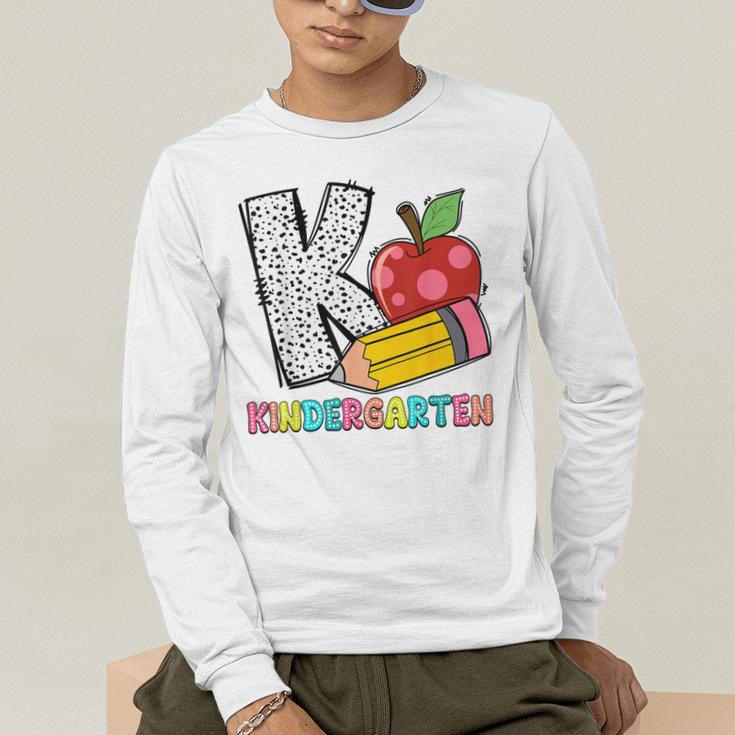 K Is For Kindergarten Teacher Pencil Apple Back To School Men's Long Sleeve T-Shirt, funny gift K Is For Kindergarten Teacher Pencil Apple Back To School Men's Long Sleeve T-Shirt, funny gift